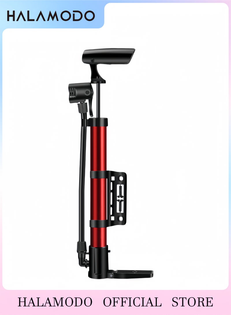 Bicycle Pump, Bike Floor Pump with Gauge Inflator for Presta and Schrader Valve Portable Tire Pumps for Ball Bike Pumps